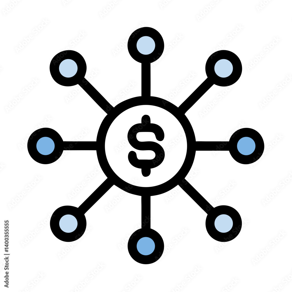 Dollar Symbol with Connected Nodes Icon Representing Financial Networks and Digital Transactions Dollar Symbol with Connected Nodes Icon Representing Financial Networks and Digital Transactions