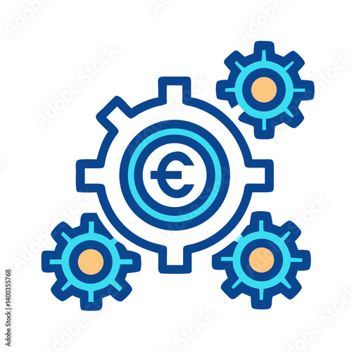 Euro Currency Gear Mechanism Icon Representing Financial Systems and Economic Operations