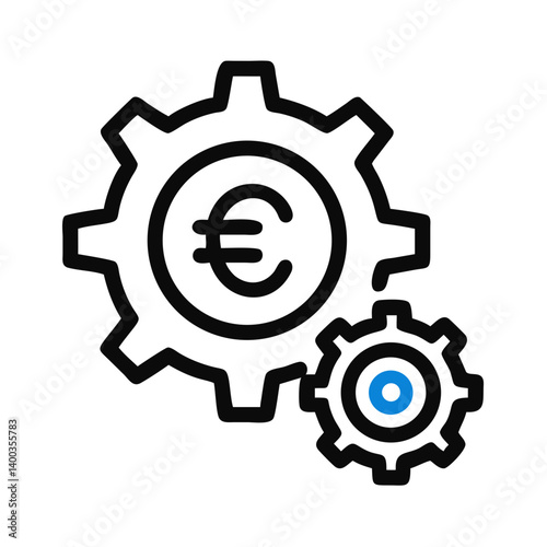 Euro Currency Gear Mechanism Icon Representing Financial Systems and Economic Operations