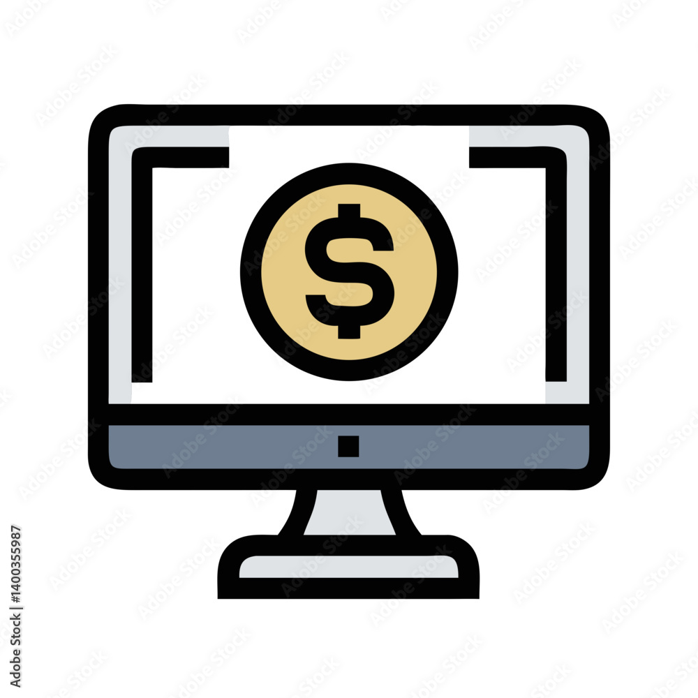 Financial Monitor Display with Dollar Symbol Icon Representing Economic Analysis and Market Monitoring Financial Monitor Display with Dollar Symbol Icon Representing Economic Analysis and Market Monitoring