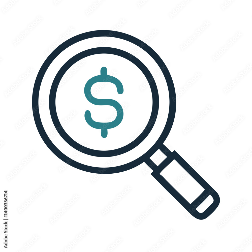 Magnifying Glass with Dollar Sign Icon Representing Financial Search and Money Analysis Magnifying Glass with Dollar Sign Icon Representing Financial Search and Money Analysis