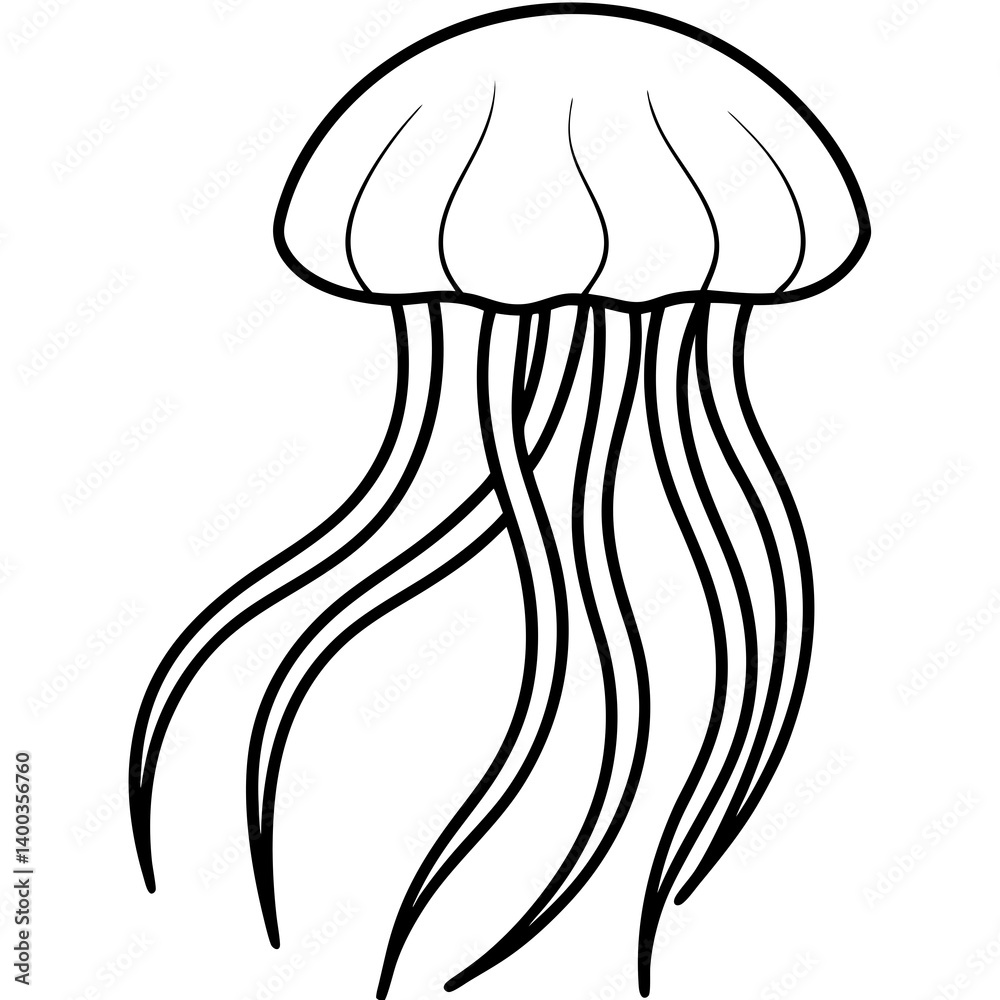 Graceful Jellyfish Line Drawing Graceful Jellyfish Line Drawing