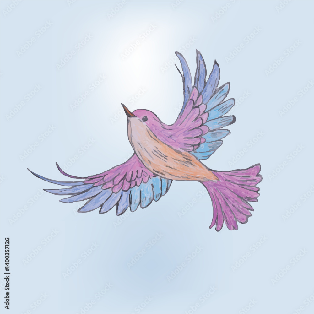 Fototapeta premium Colorful Artistic Illustration of a Vibrant Bird Flying Mid Air 