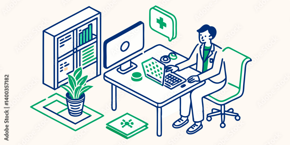 Fototapeta premium A businessman and woman are sitting with a laptop at a desk in a busy city street , A businessman and woman are sitting with a laptop at a desk in a busy city street