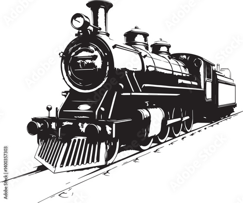 Steam locomotive, retro, vitnage, transport. Hand drawn vector illustration	