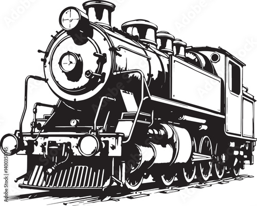 Steam locomotive, retro, vitnage, transport. Hand drawn vector illustration	
