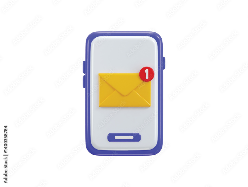 Mobile phone with email icon with message icon 3d render concept of user message notification icon vector illustration Mobile phone with email icon with message icon 3d render concept of user message notification icon vector illustration