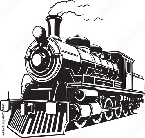 Steam locomotive, retro, vitnage, transport. Hand drawn vector illustration	