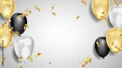 birthday balloons and gold confetty vector