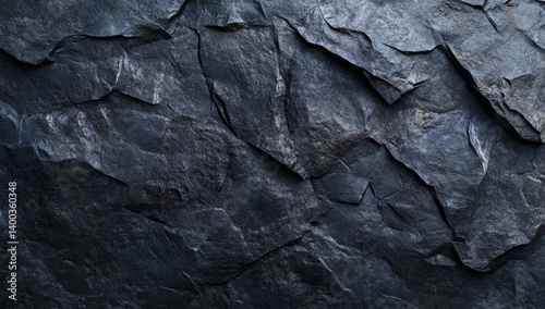 Dark, textured stone surface.  Rough, jagged rock face