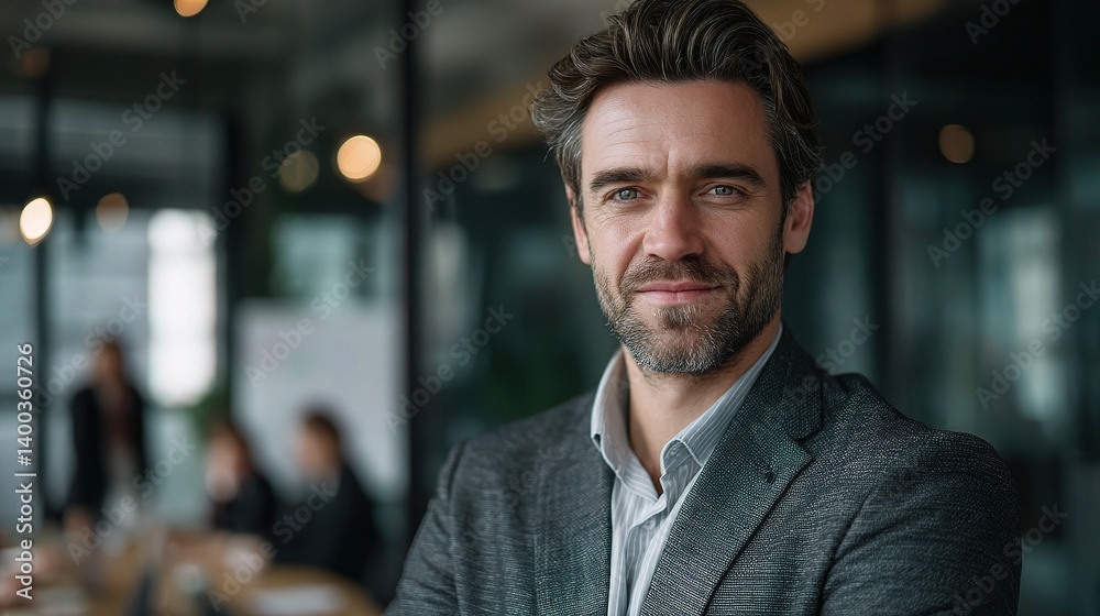 Confident Businessman Posing in Modern Office Setting for Success Confident Businessman Posing in Modern Office Setting for Success