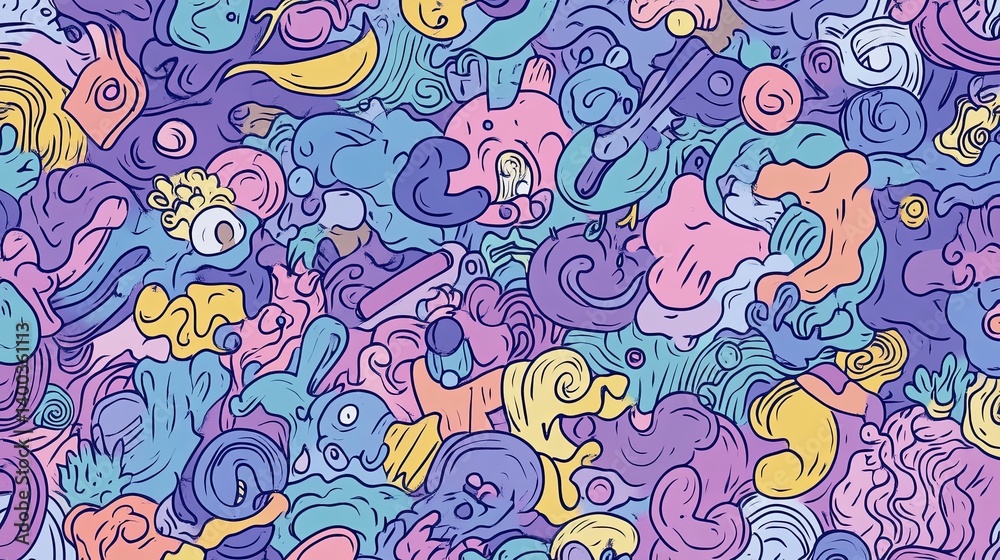 Fototapeta premium Pastel Dreams: Whimsical Abstract Doodles in a Dreamlike Composition
