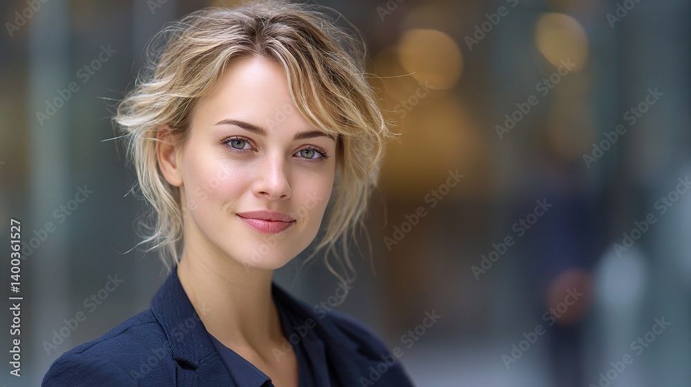 Obraz premium Young Businesswoman with Friendly Smile in Professional Setting