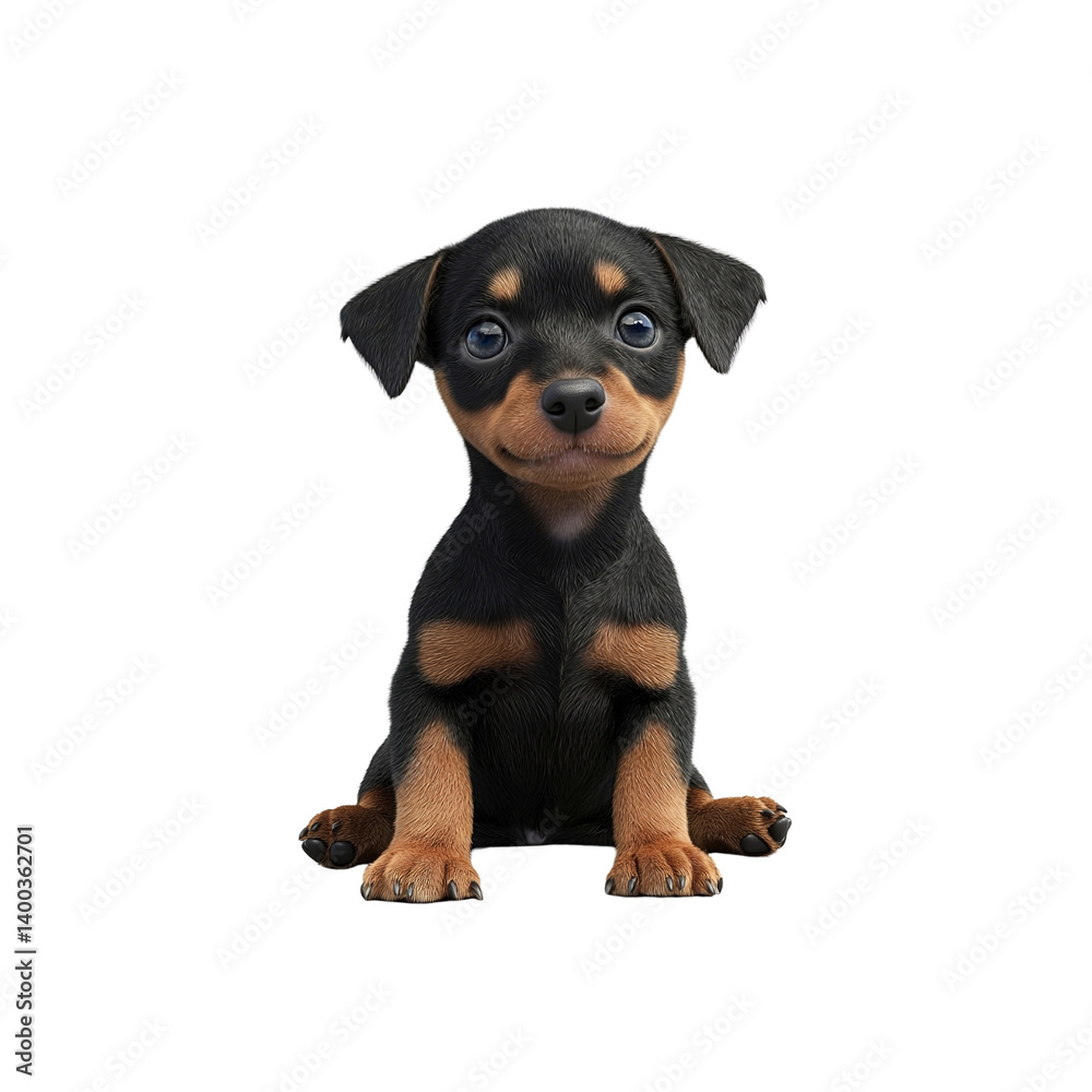 Adorable Miniature Pinscher Puppy Sitting on on white background Adorable Miniature Pinscher Puppy Sitting on on white background