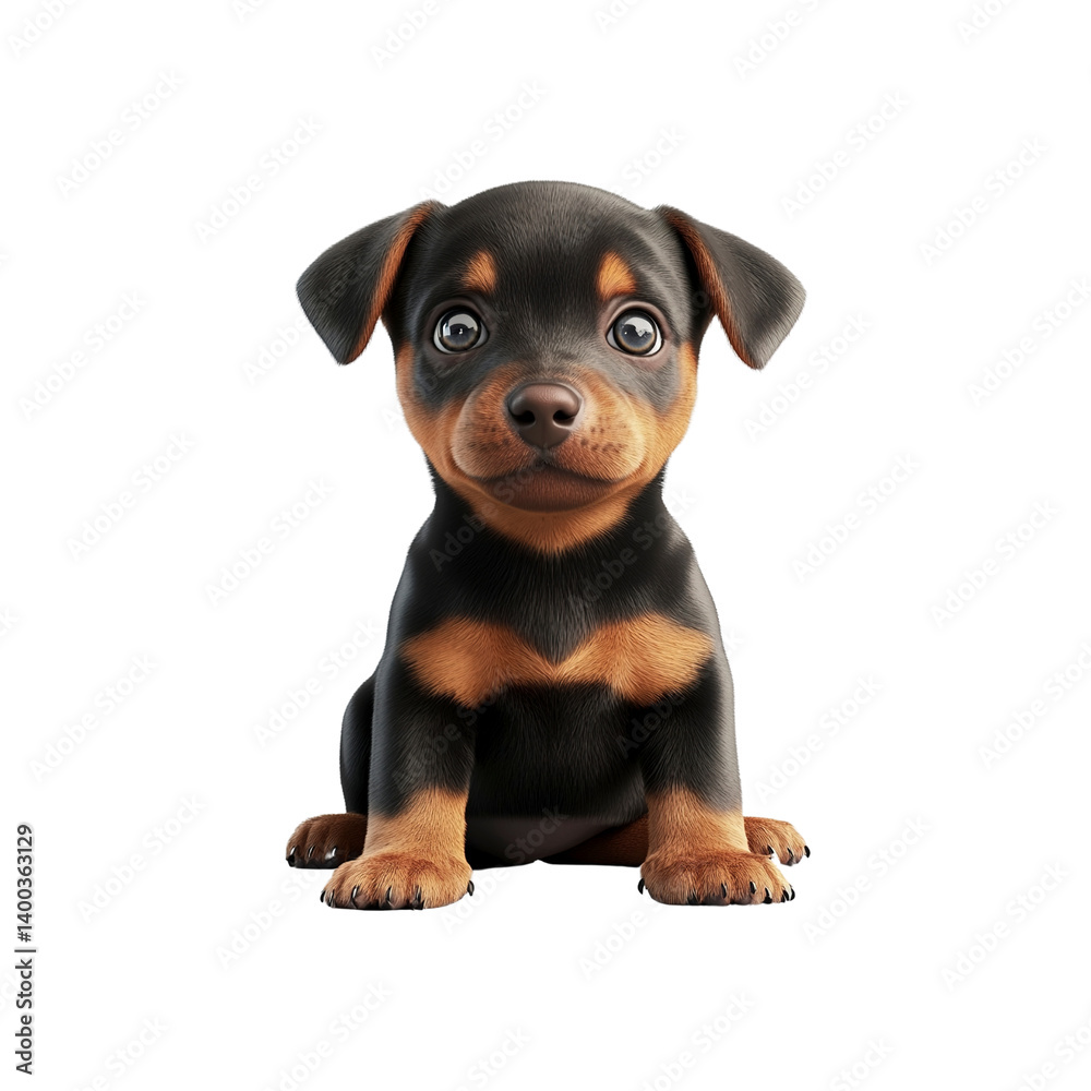 Adorable Doberman Pinscher Puppy Sitting, 3D Render Adorable Doberman Pinscher Puppy Sitting, 3D Render