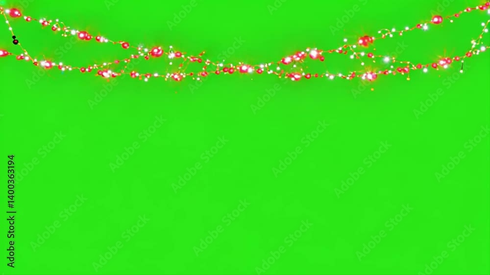 Festive Red and White String Lights on Green Screen Background Festive Red and White String Lights on Green Screen Background