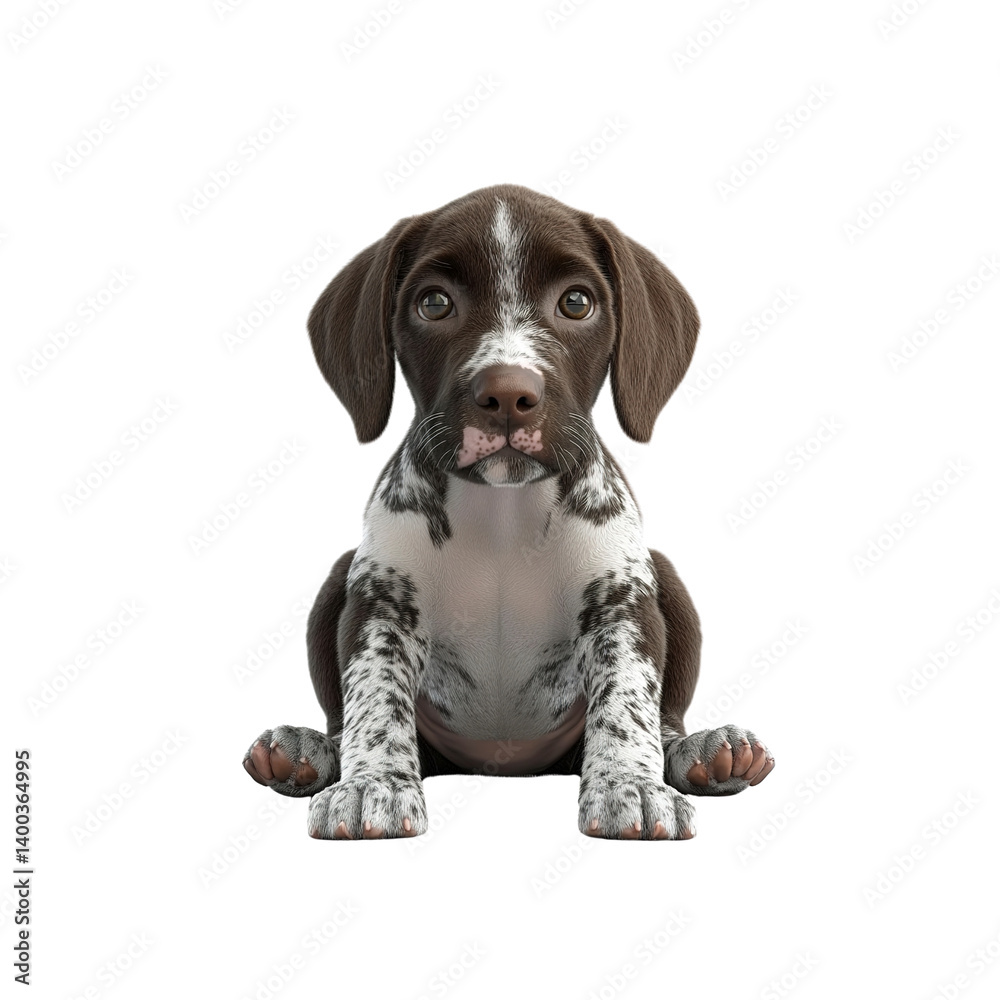 Adorable German Shorthaired Pointer Puppy Sitting, Front View Adorable German Shorthaired Pointer Puppy Sitting, Front View