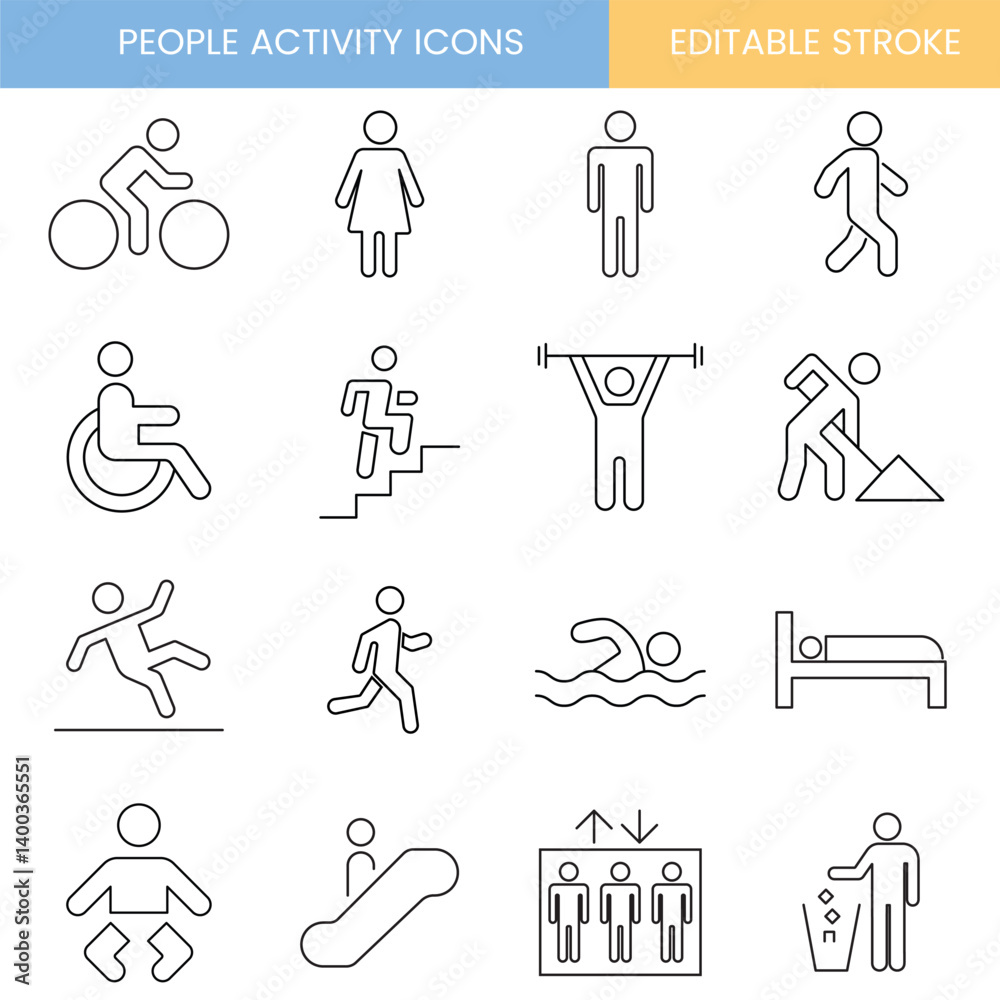 Fototapeta premium People icon set, people activity icon set, icon set, vector, editable stroke