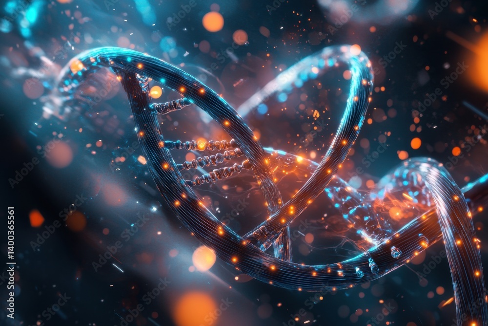Abstract dna strand glowing with colors twisting in a scientific visualization digital environment close-up view concept of genetic discovery and innovation