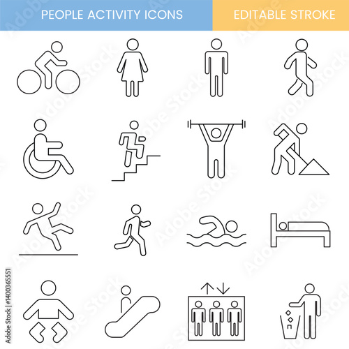 People icon set, people activity icon set, icon set, vector, editable stroke