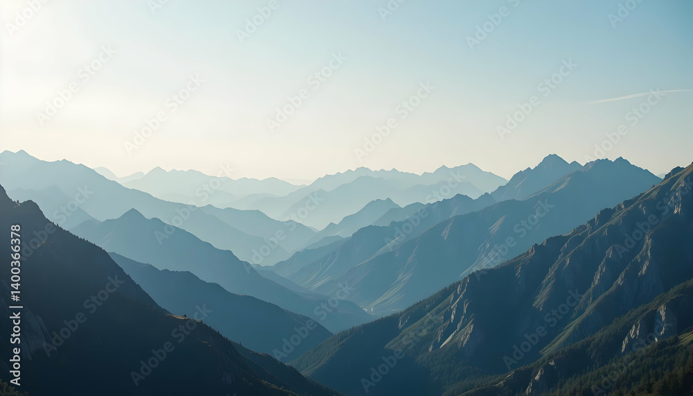 Serene Blue Mountain Ranges Distant Haze Scenic View