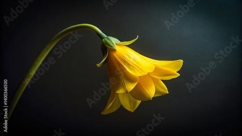 Minimalist Yellow Bellflower on Black Background - Elegant Floral Photography