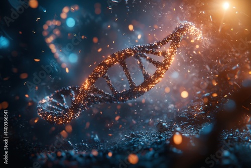 Obraz na płótnie Dynamic artistic depiction of glowing dna strands in an abstract environment highlighting scientific innovation and creativity w salonie