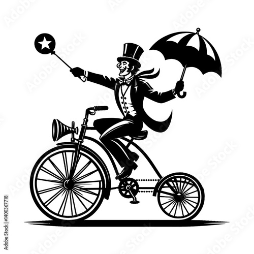 joker rides a retro bike circus performance silhouette black color white background vector 
