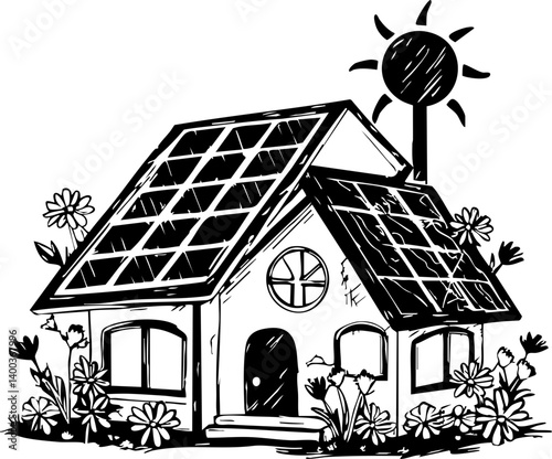 Sustainable energy solutions modern home digital illustration eco-friendly environment artistic viewpoint renewable concept