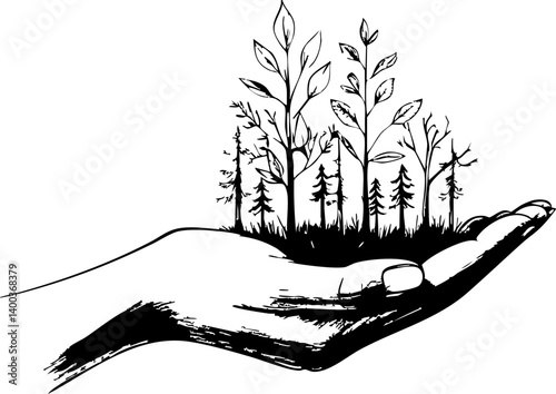 Nurturing nature illustrating growth in hand environmental graphic artwork eco-friendly concept