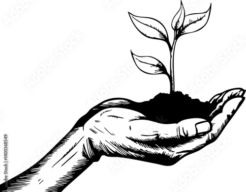 Nurturing growth a hand supporting a plant nature illustration organic environment close-up view sustainability concept