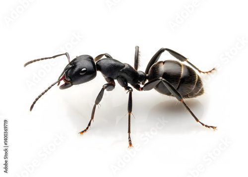 Close-up of Black Ant on White Background photo