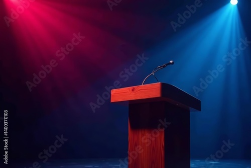 Podium with microphone for public speaking on stage, microphone, stage