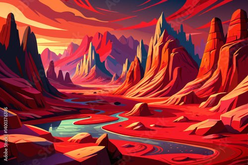 colorful valley floor desert in national park landscape, surrounded by massive red rock formations