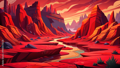 colorful valley floor desert in national park landscape, surrounded by massive red rock formations
