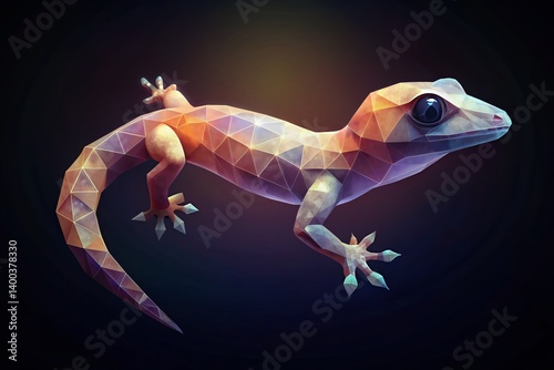 Minimalist Glowing Polygonal Gecko Lizard Abstract Art Stock Photo