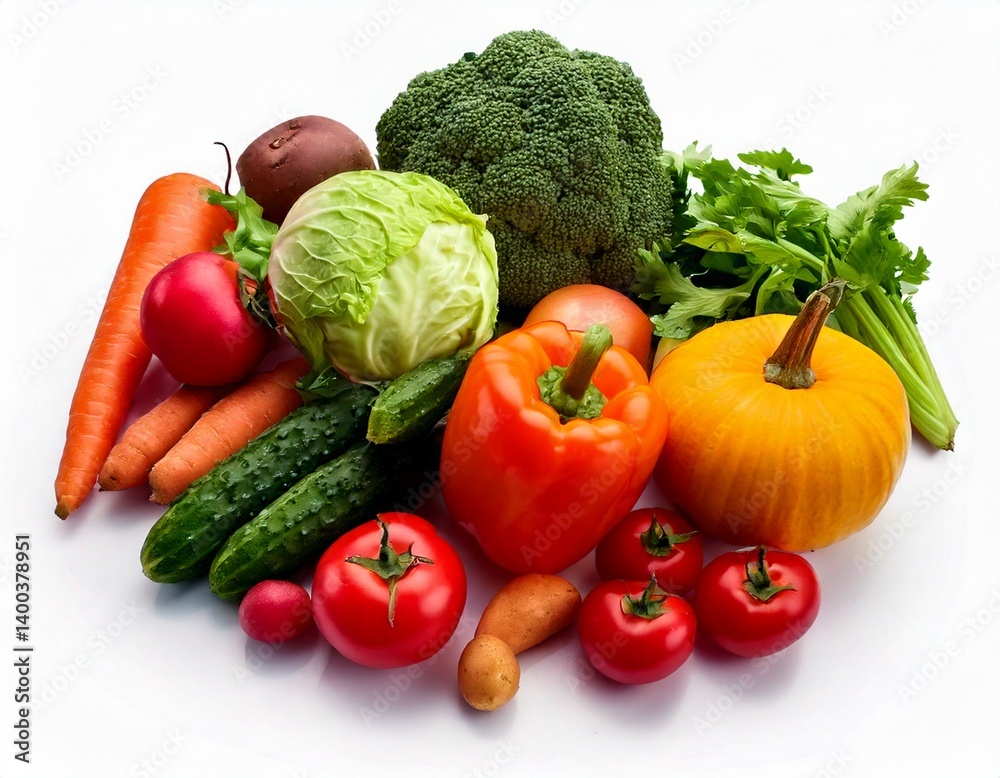 Fresh vegetable with leaves isolated on white background