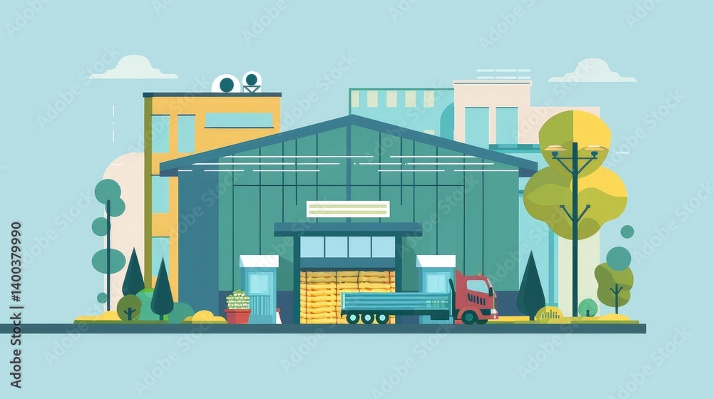 Modern Warehouse with Freight Truck