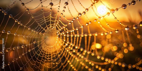 Minimalist Dew Drops on Spiderweb - Nature Macro Photography