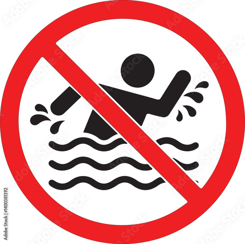 swimming no allowed, caution warn symbol for public transport areas to do not do that. vector logo, sign, symbol