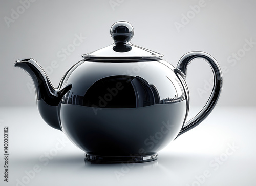 Obraz na płótnie High-Quality Black Kettle Isolated on Pure White Background Reflective Surface Design Concept w salonie
