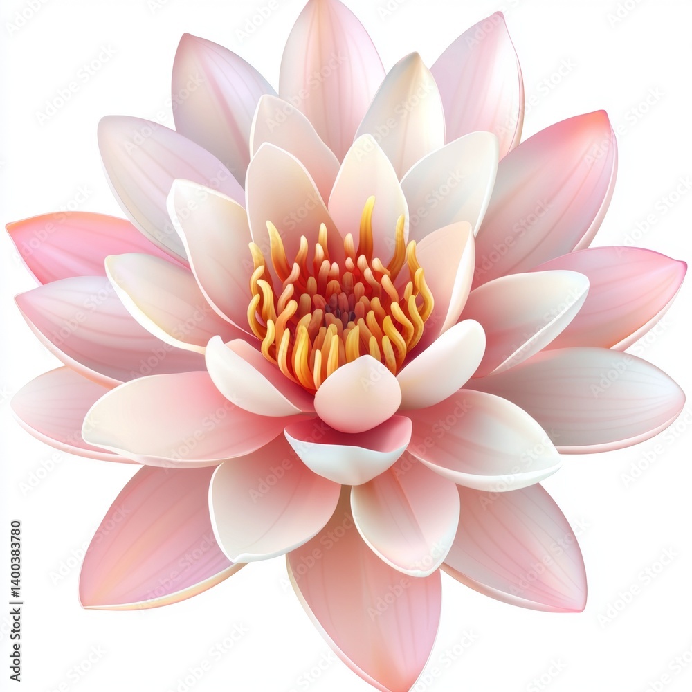 Obraz premium Beautiful Water Lily with Soft Pink Petals and Yellow Stamens Floating in Calm Water for Nature and Serenity Themes
