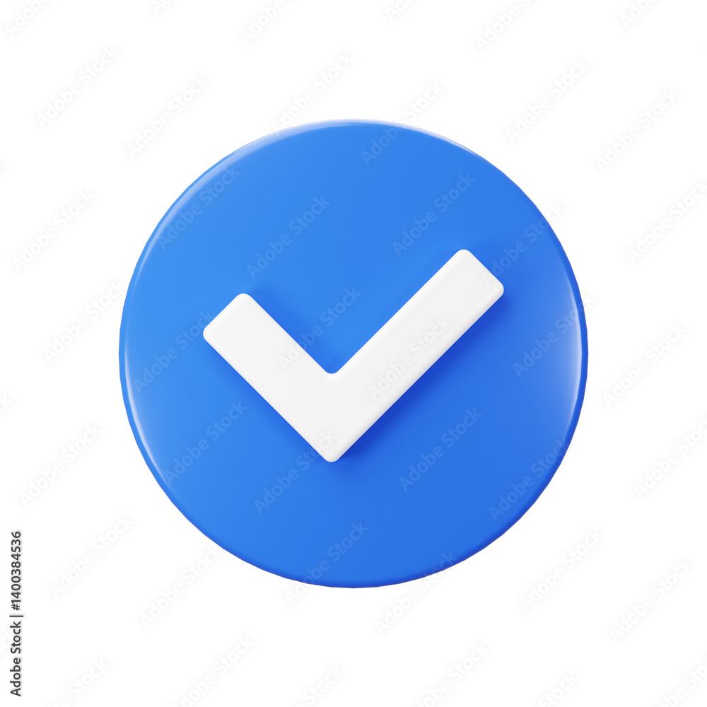 Isolated front view 3d render of blue check mark icon illustration Isolated front view 3d render of blue check mark icon illustration
