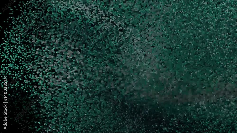 Emerald particles flowing and rotating on black background Emerald particles flowing and rotating on black background