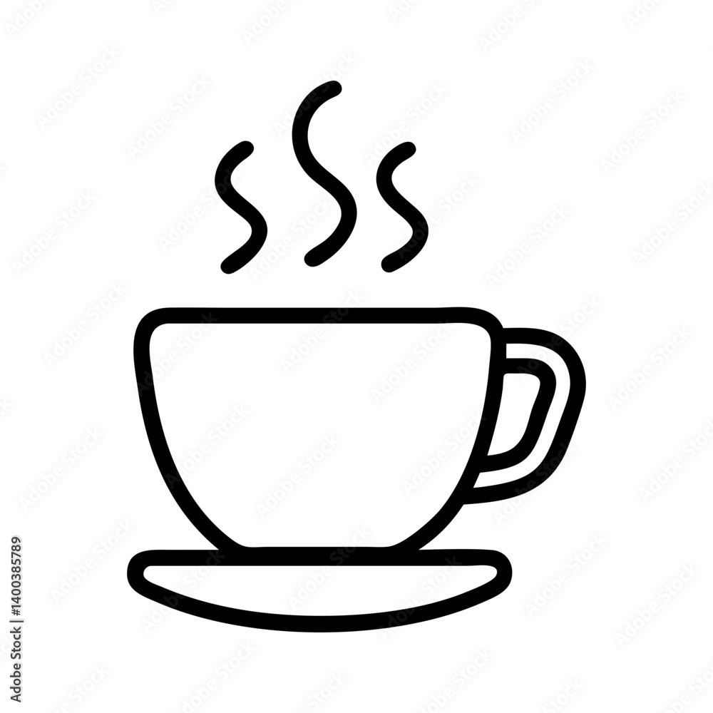 Modern line art vector illustration of a coffee cup icon with steam rising in minimal flat design Modern line art vector illustration of a coffee cup icon with steam rising in minimal flat design