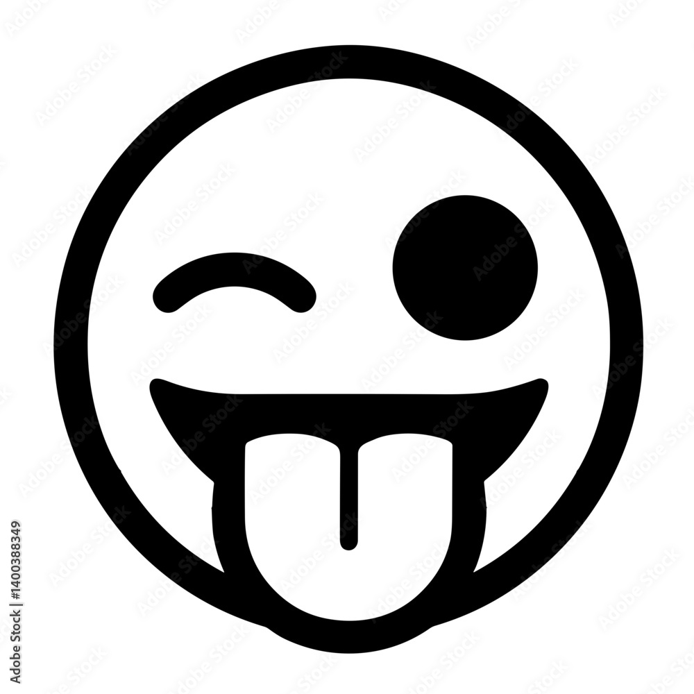 Minimalistic black-and-white illustration of a playful smiley face in clean vector style Minimalistic black-and-white illustration of a playful smiley face in clean vector style