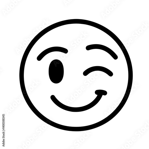 Minimalistic black-and-white illustration of a winking smiley face in clean vector style