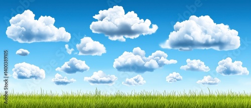 Cloudy sky over green grass landscape nature scene bright day outdoor view tranquil concept for relaxation