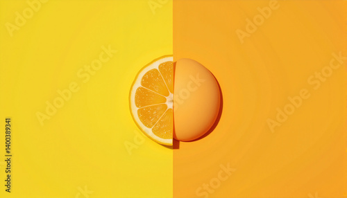 Lemon and Orange Egg on Bright Yellow Background for Food Blogs, Creative Culinary Sites, Colorful Recipes, Nutrition Awareness, and Social Media Content