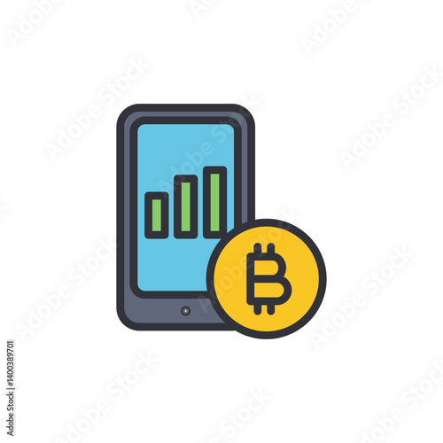 Bitcoin app colored icons, minimalist vector illustration ,simple transparent graphic element .Isolated on white background